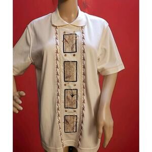 ALFRED DUNNER Embroidered Vintage ivory  Women's Tank Top blouse SIZE S